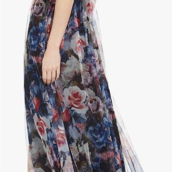 Gently Loved Adriana Papell Floral Tulle V Neck Gown size 14 - Picture 11 of 12